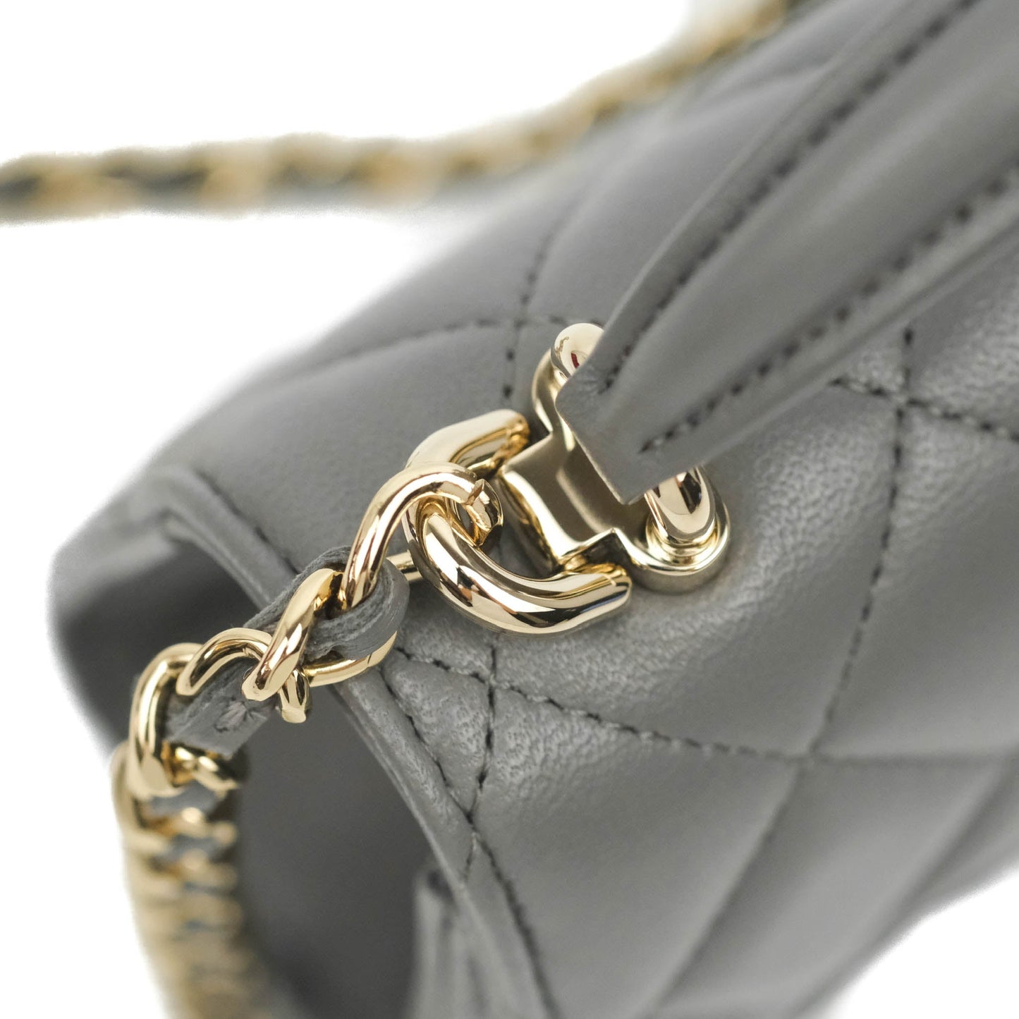 Chanel Mini Handle Clutch With Chain Grey Lambskin Gold Hardware
