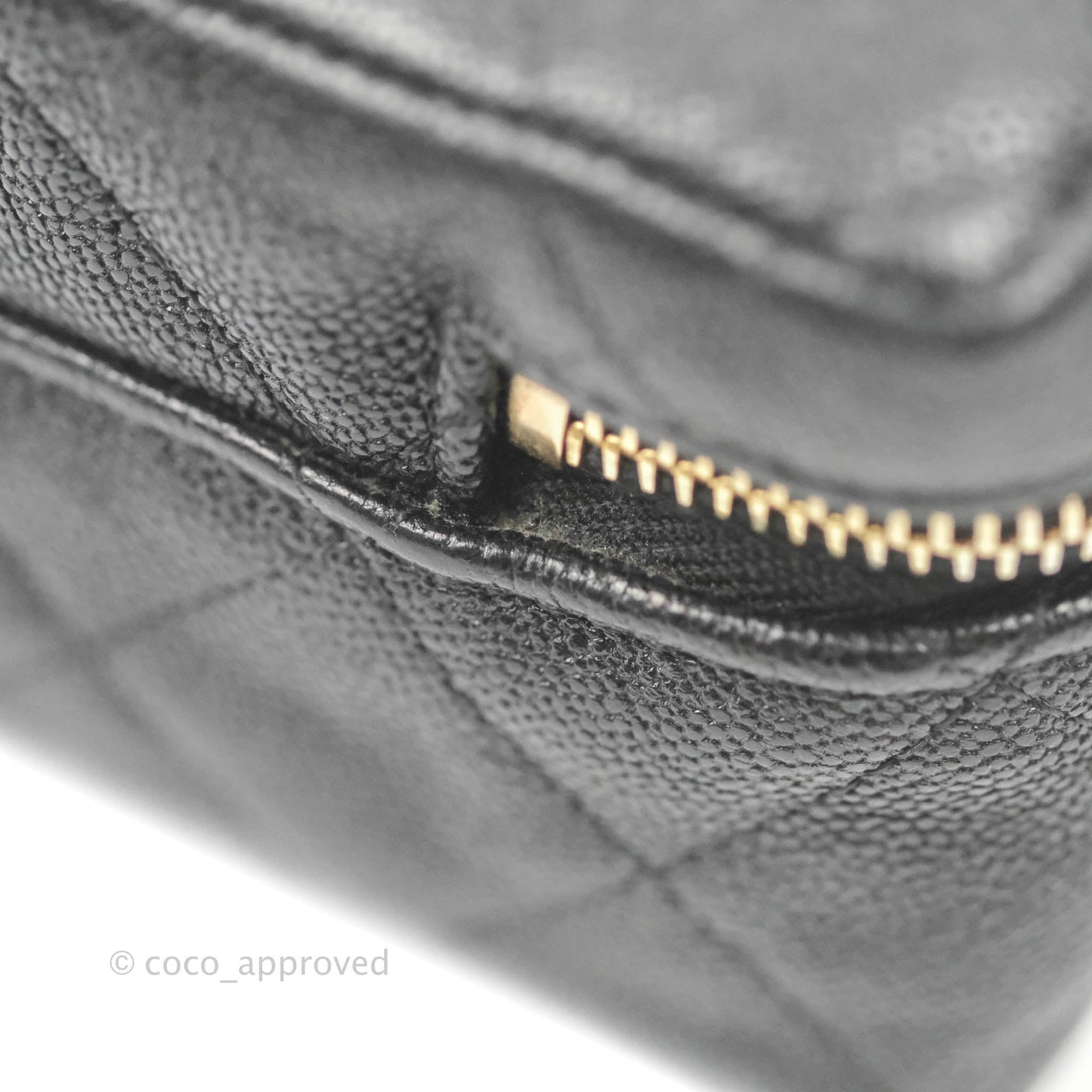 Chanel Quilted Mini Top Handle Vanity With Chain Black Caviar Aged Gold Hardware