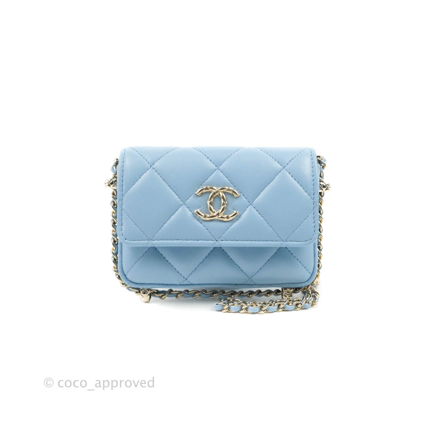 Chanel Mini Clutch With Chain Blue Lambskin Gold Hardware