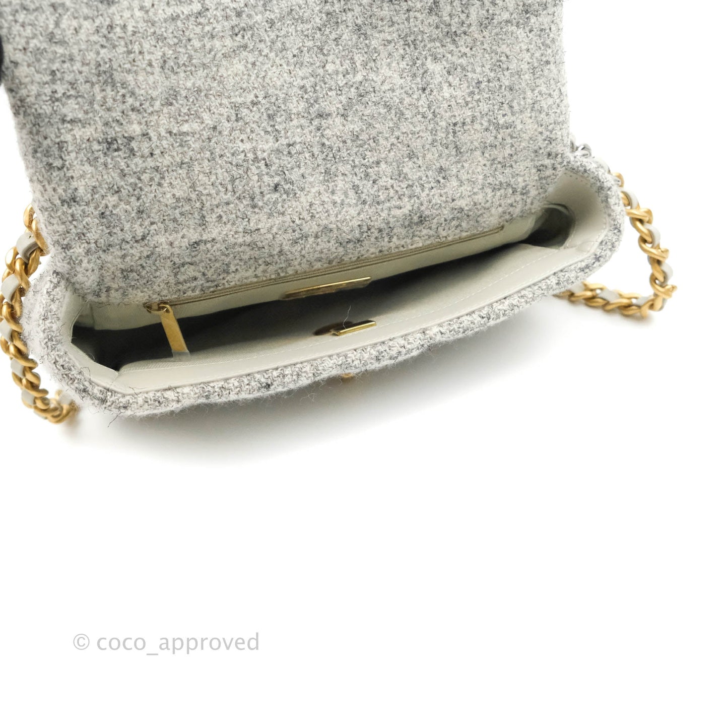 Chanel 19 Small Tweed Light Grey Mixed Hardware