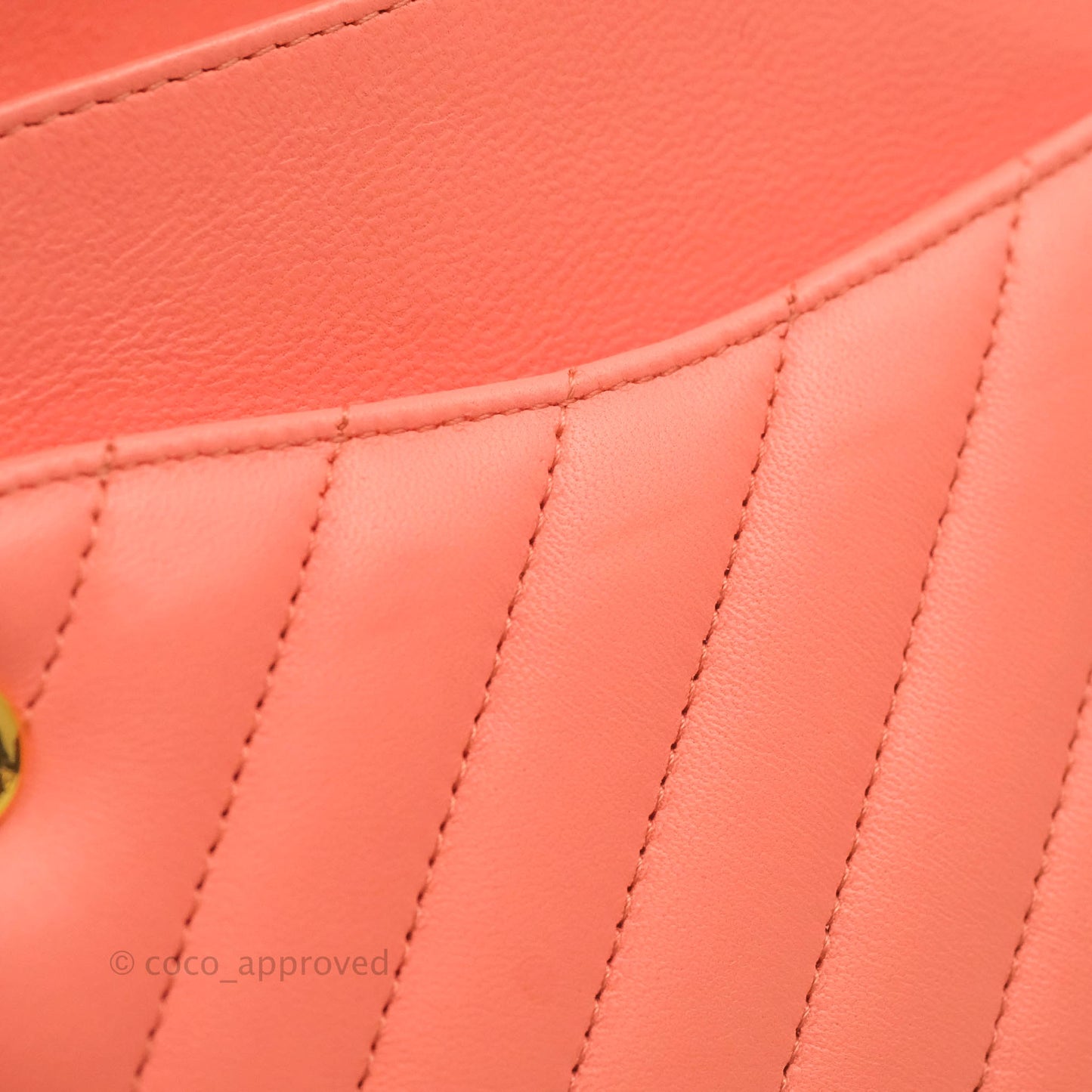 Chanel Classic M/L Medium Chevron Double Flap Coral Pink Lambskin Aged Gold Hardware
