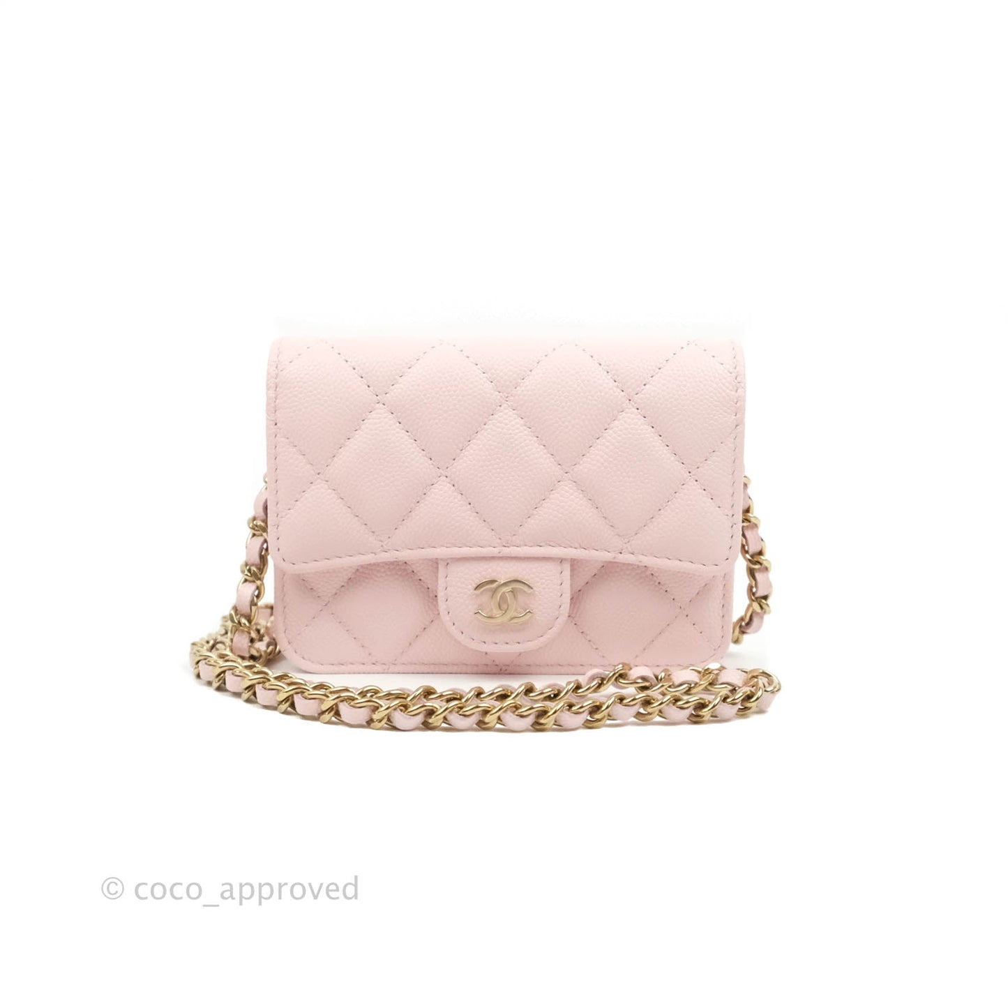 Chanel Mini Wallet With Chain Light Pink Caviar Gold Hardware