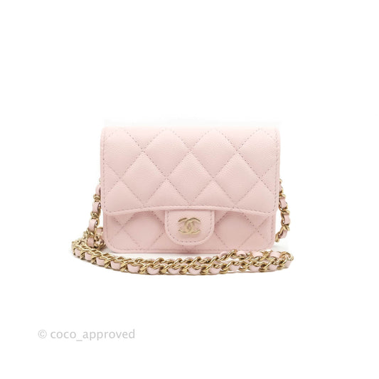 Chanel Mini Wallet With Chain Light Pink Caviar Gold Hardware
