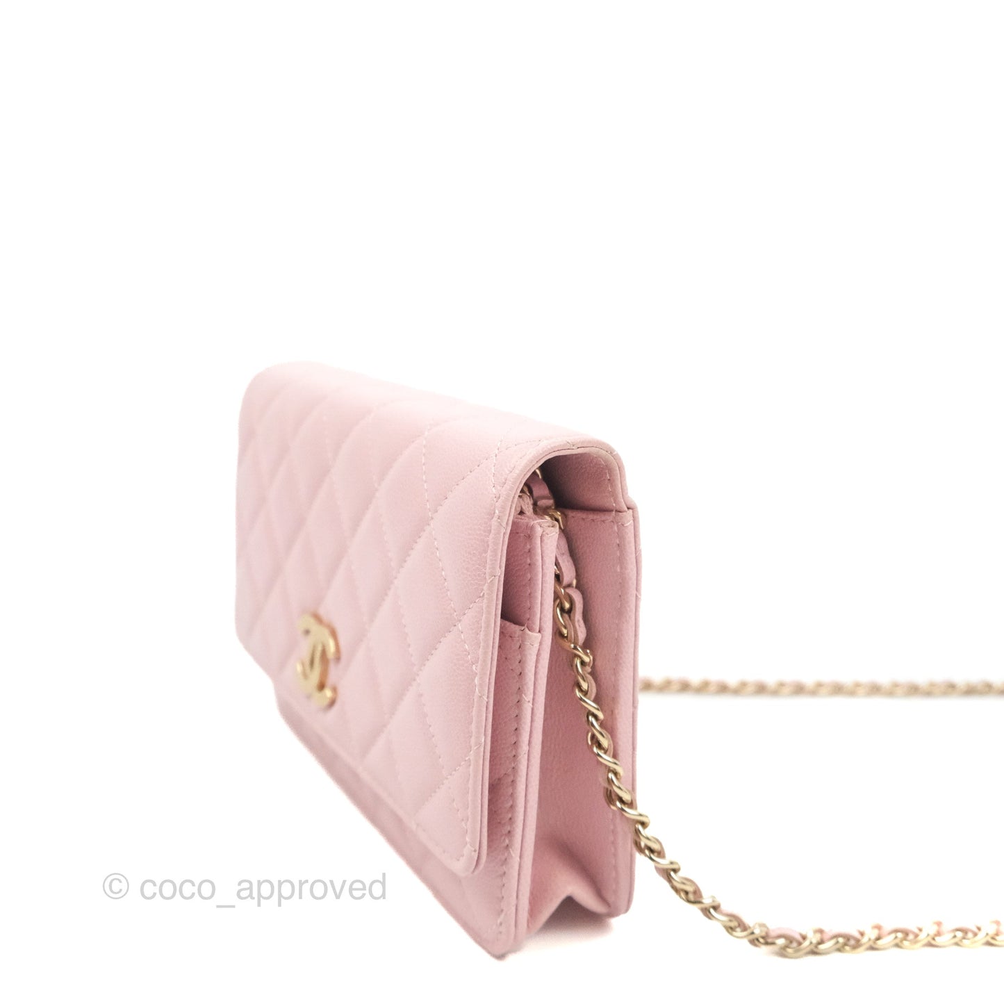 Chanel Quilted Wallet on Chain WOC Light Pink Caviar Gold Hardware