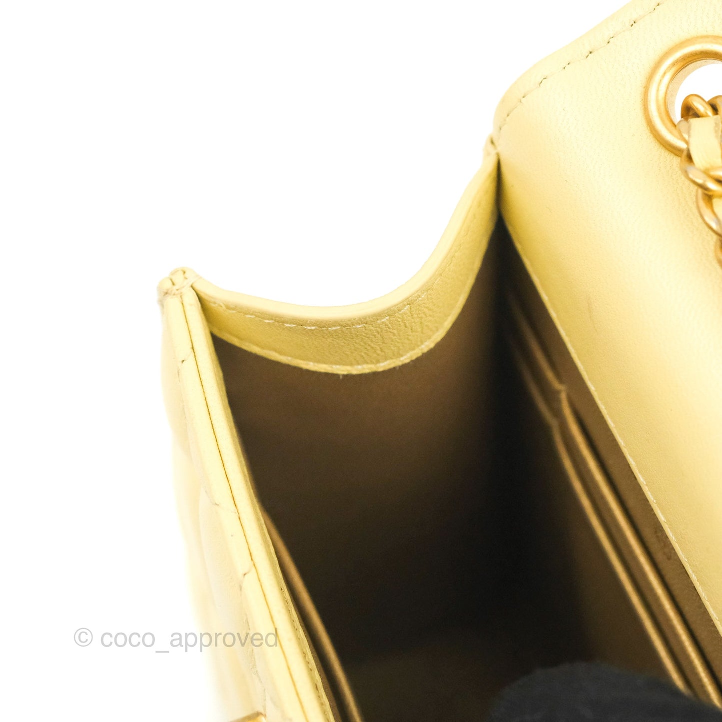 Chanel Quilted Pearl Crush Phone Holder With Chain Yellow Lambskin