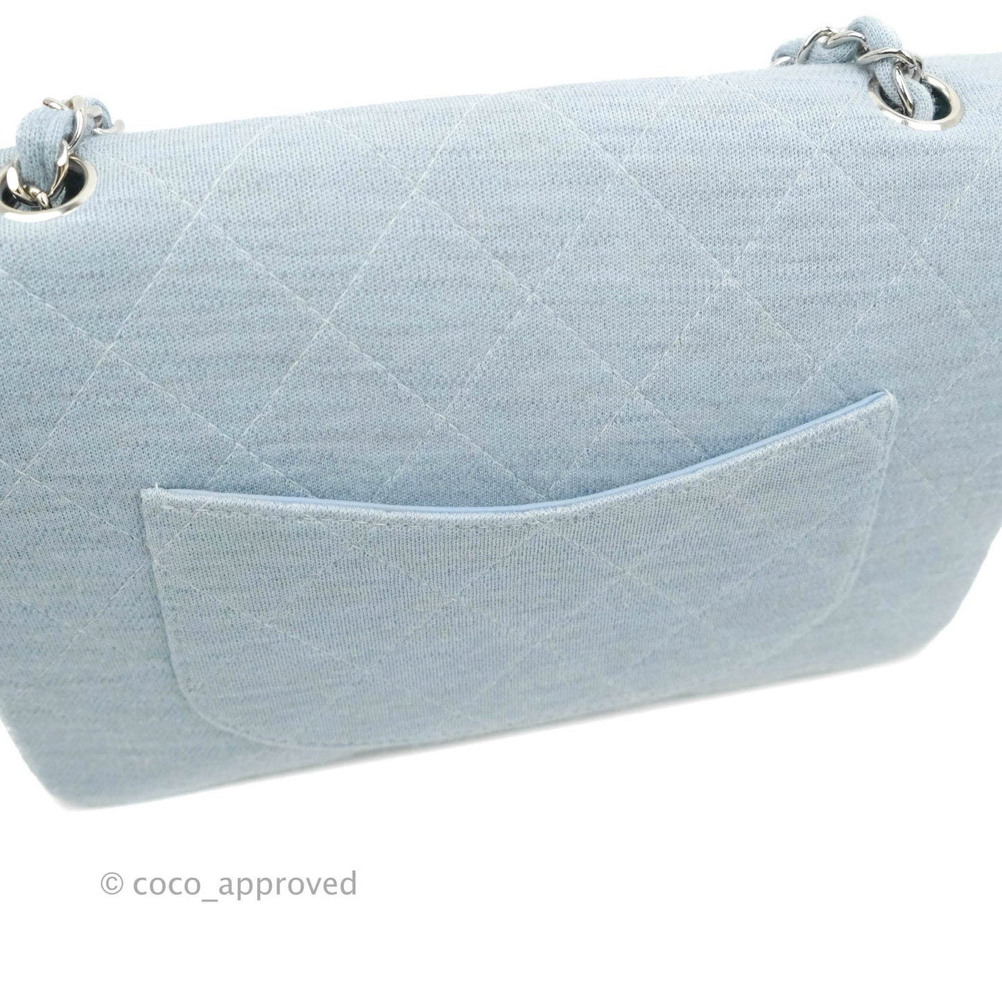 Chanel Jersey Quilted Medium Flap Light Blue Silver Hardware