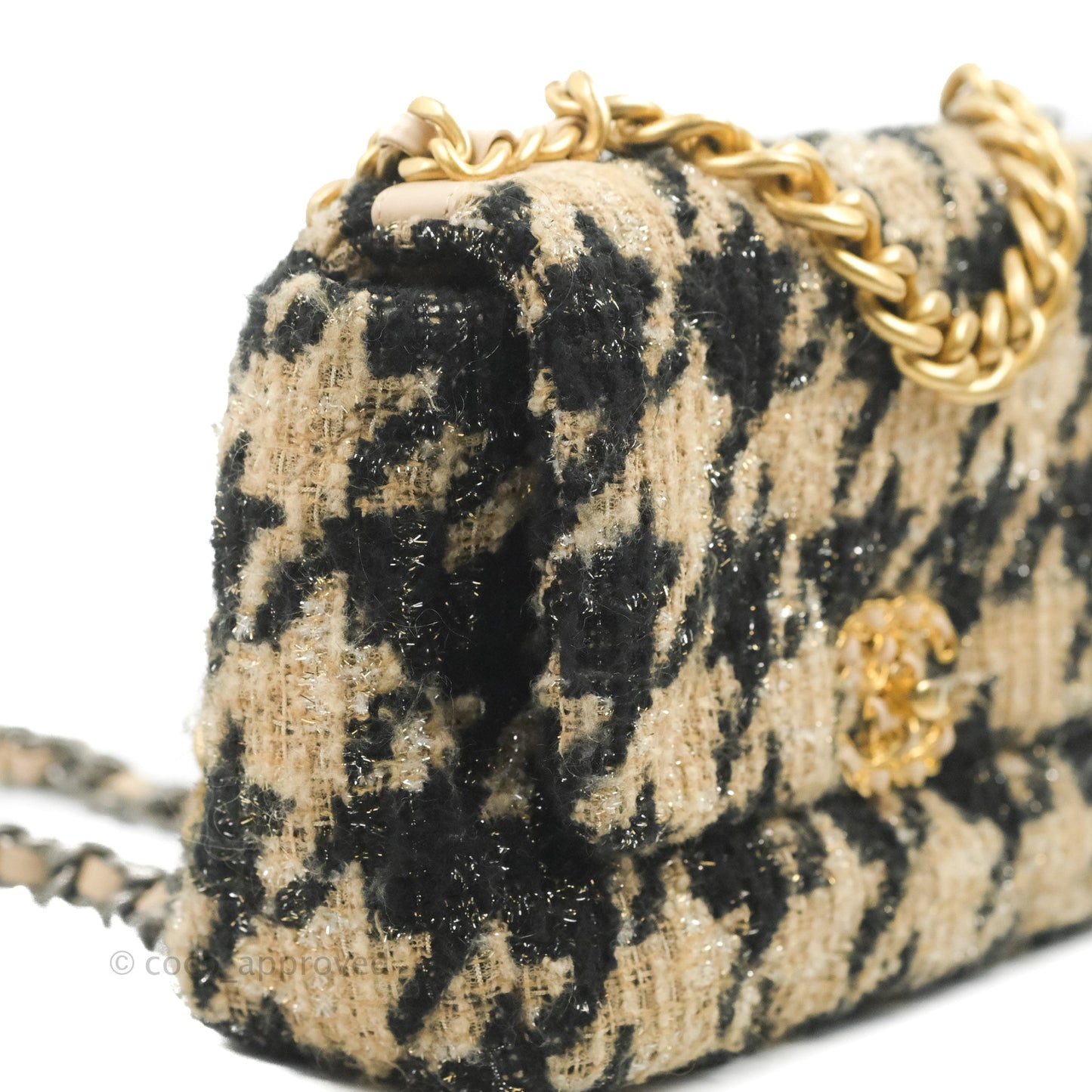 Chanel 19 Small Tweed Houndstooth Black Beige Mixed Hardware