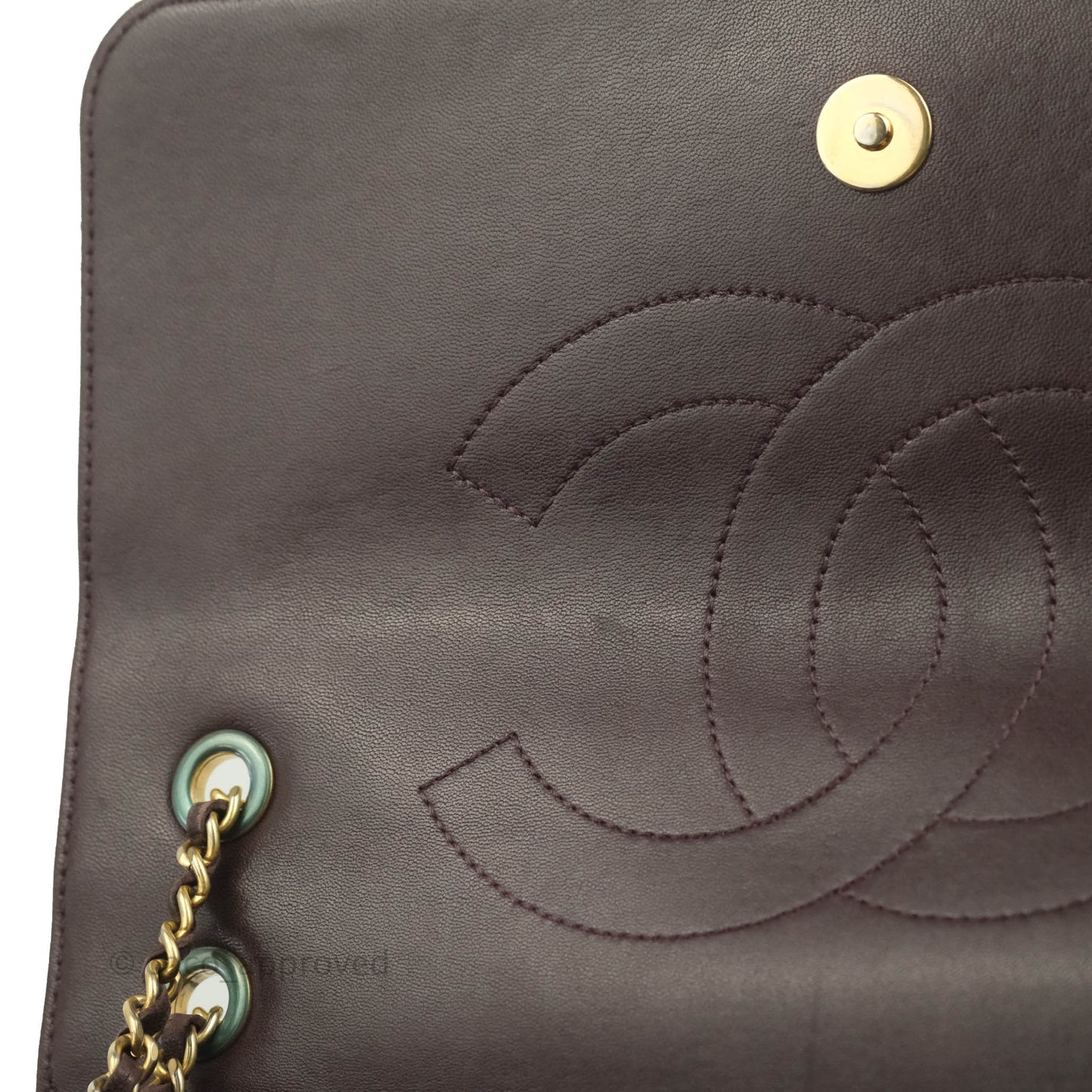 Chanel CC Signature Flap Bag Diagonal Burgundy Calfskin Aged Gold Hardware