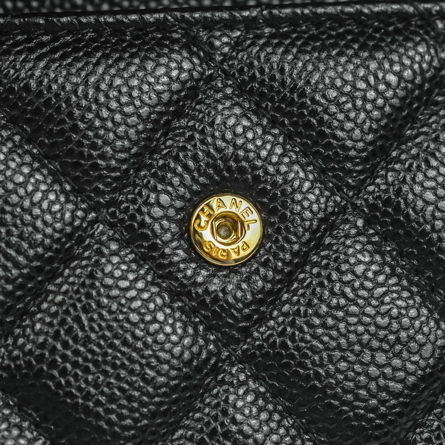 Chanel Miss Coco Clutch With Chain Quilted Black Caviar Gold Hardware