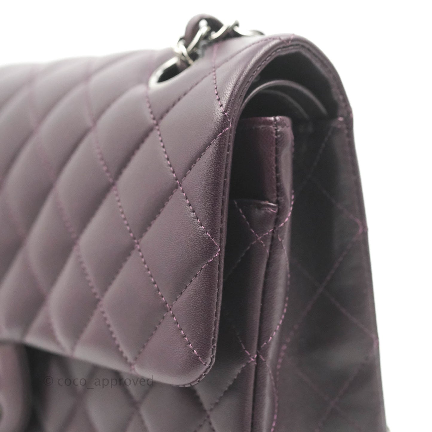 Chanel Classic M/L Medium Flap Quilted Purple Burgundy Lambskin Silver Hardware