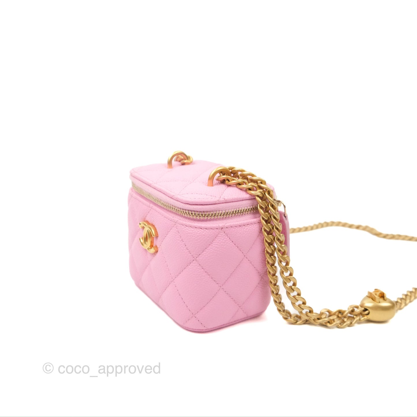 Chanel Quilted Heart Crush Mini Vanity With Chain Pink Caviar Aged Gold Hardware