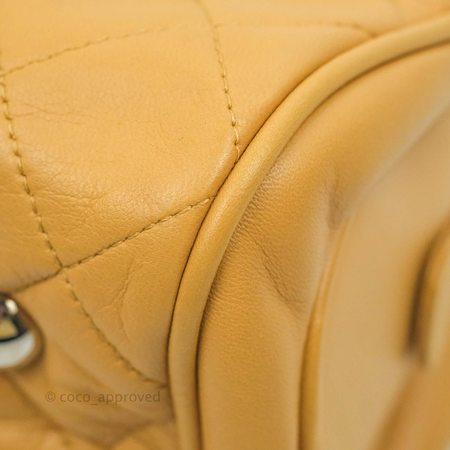 Chanel Quilted Bowling Bag Beige Lambskin Silver Hardware