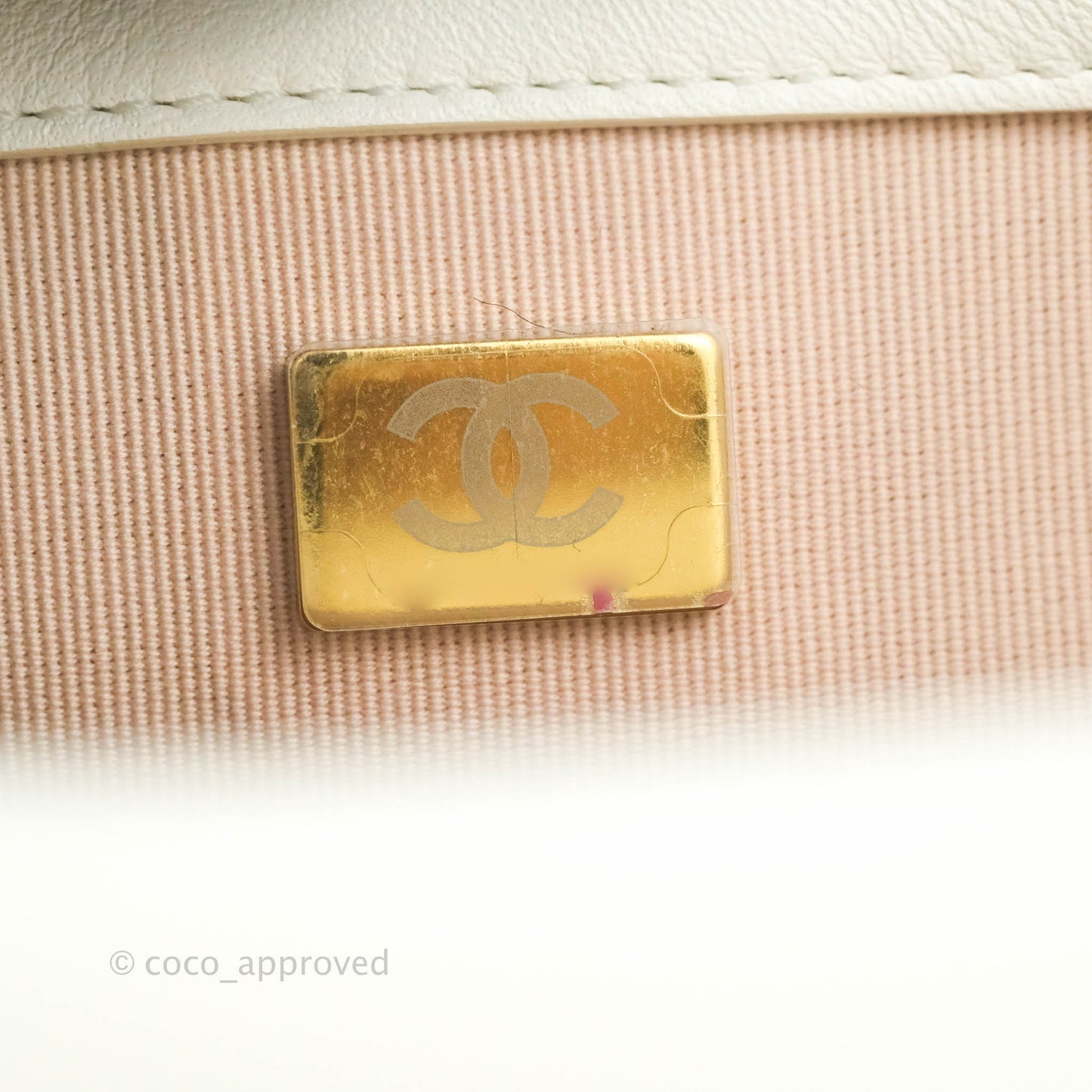 Chanel Large White Flap Bag With Woven CC Logo Lambskin Gold Hardware 22C