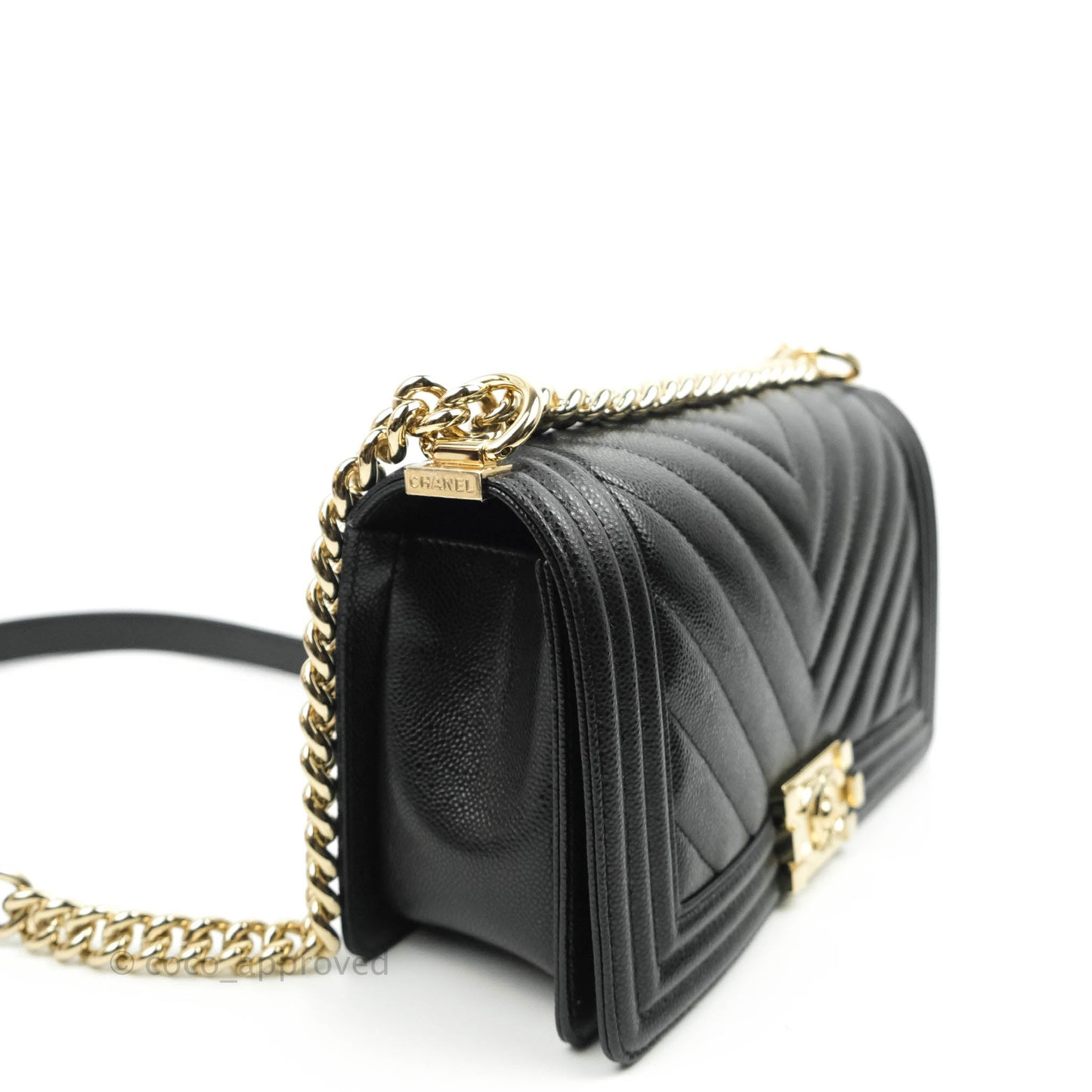 Chanel Boy Chevron Medium Black Caviar Gold Hardware