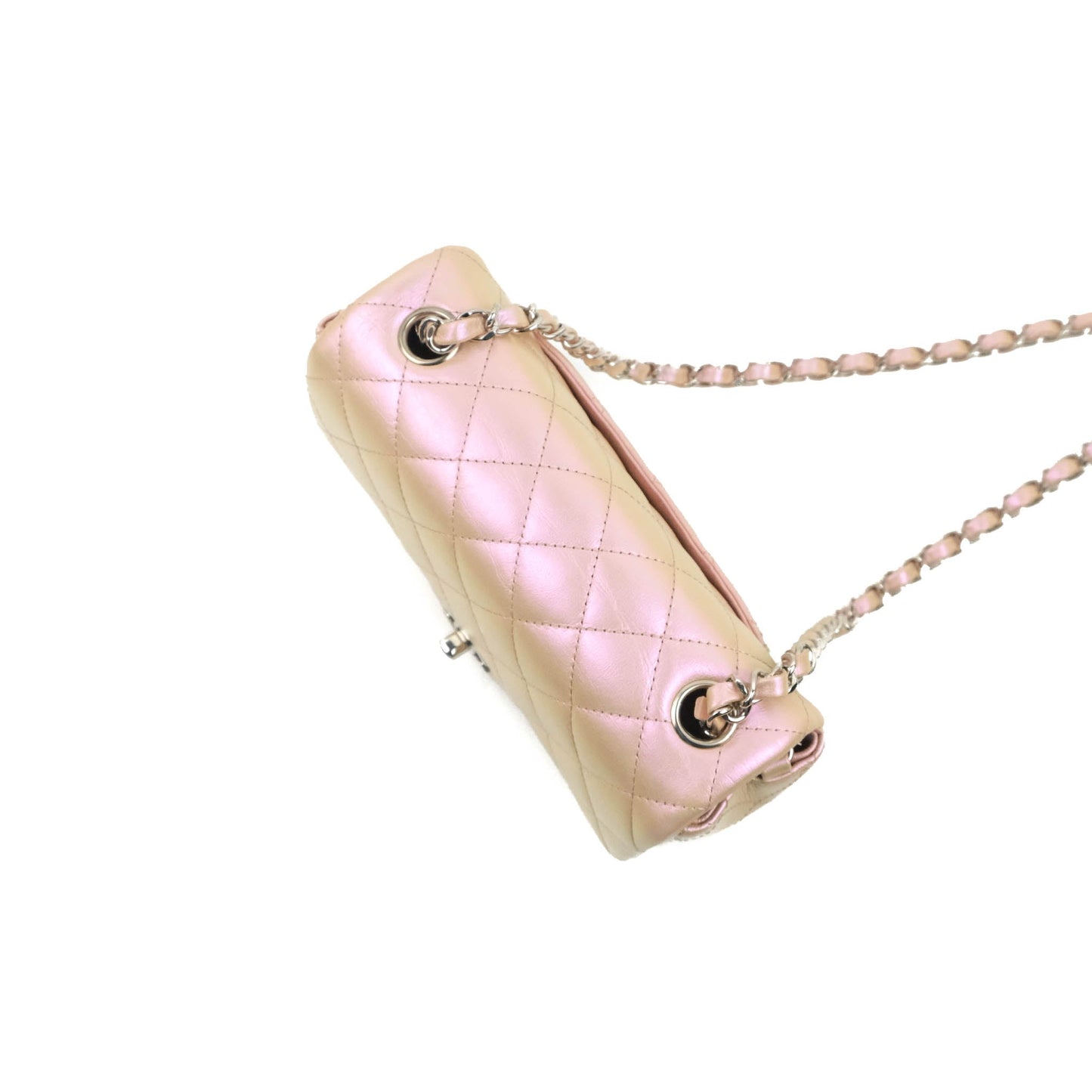 Chanel Quilted Mini Rectangular Flap Iridescent Pink Calfskin Silver Hardware