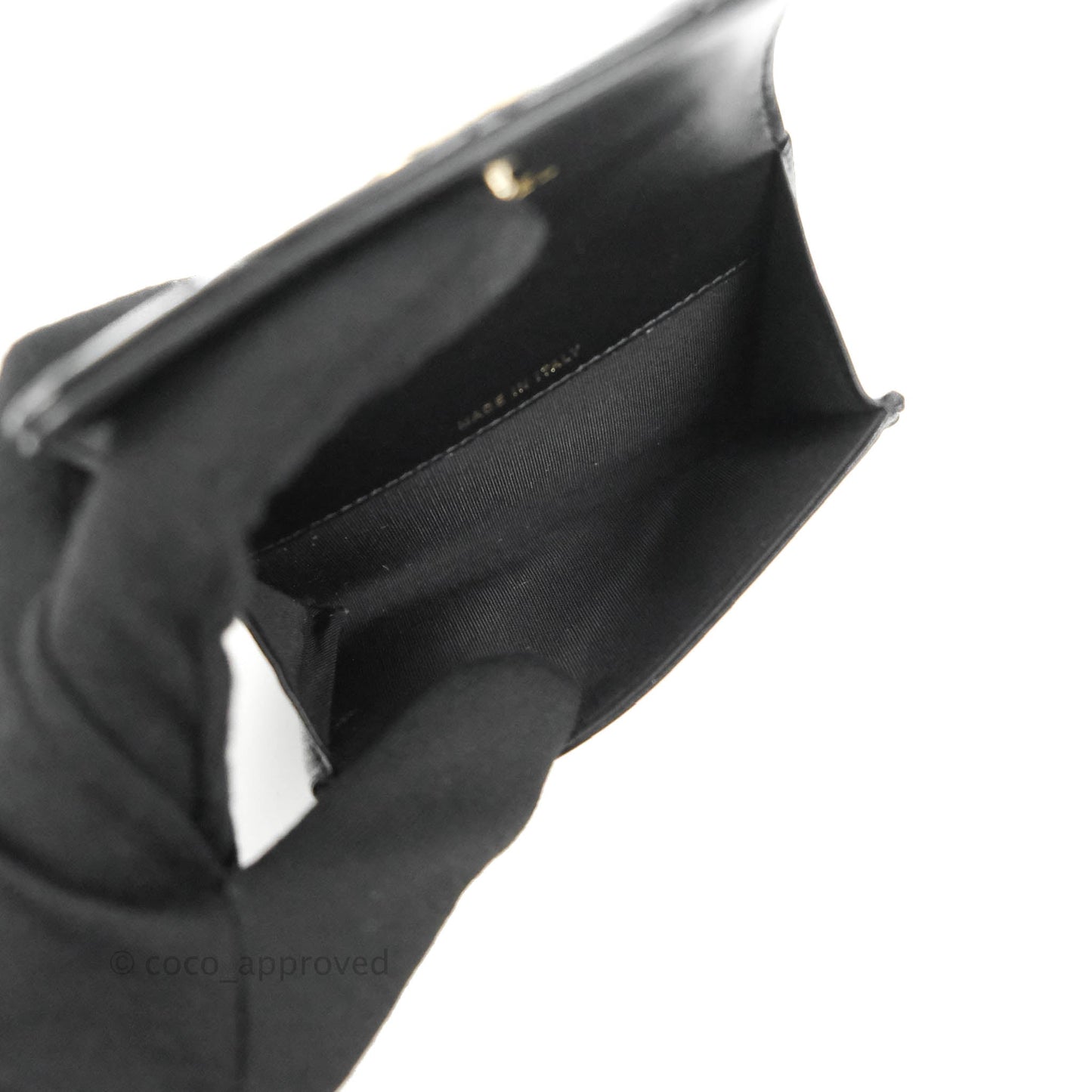 Chanel Quilted Flap Card Holder Black Patent Lambskin Gold Hardware