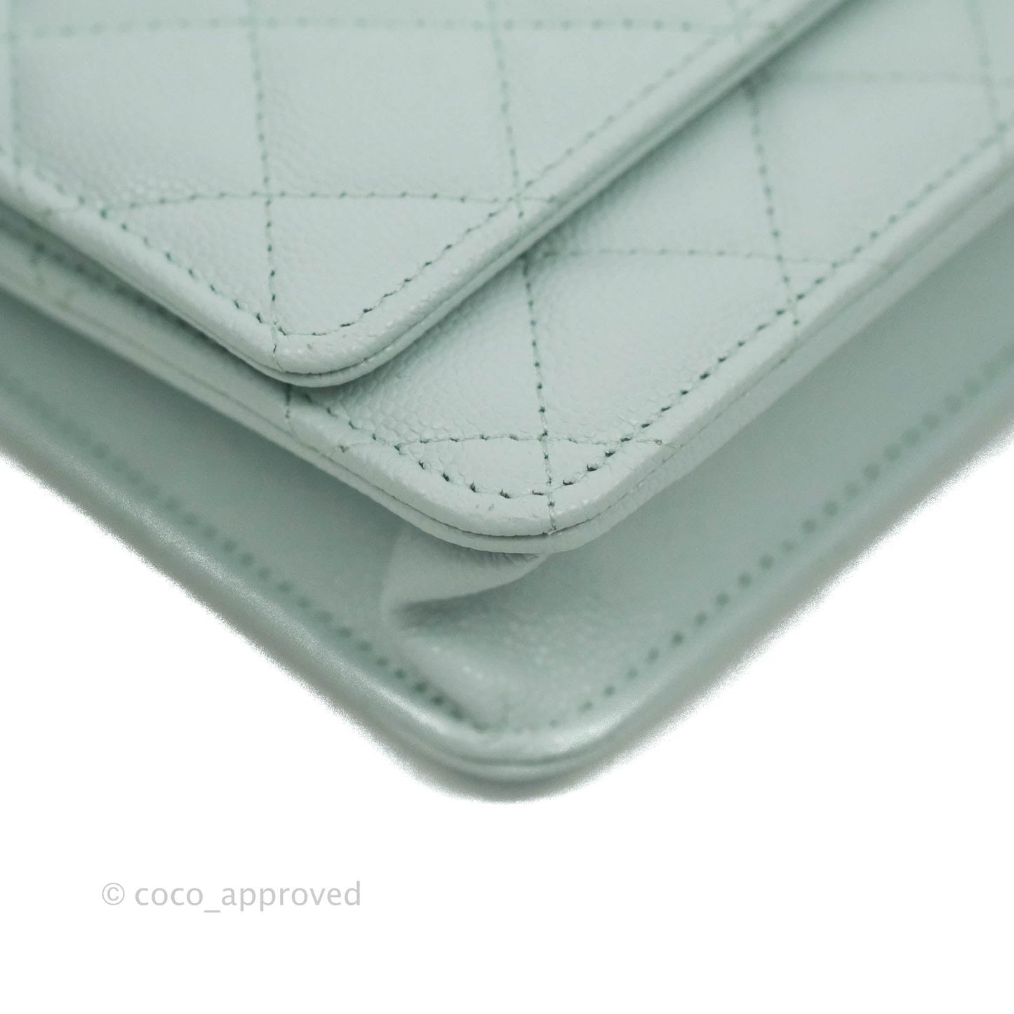 Chanel Quilted Classic Wallet on Chain WOC Light Blue Caviar Silver Hardware