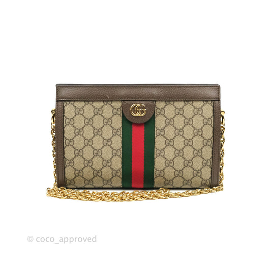 Gucci GG Supreme Monogram Web Small Ophidia Chain Shoulder Bag Brown
