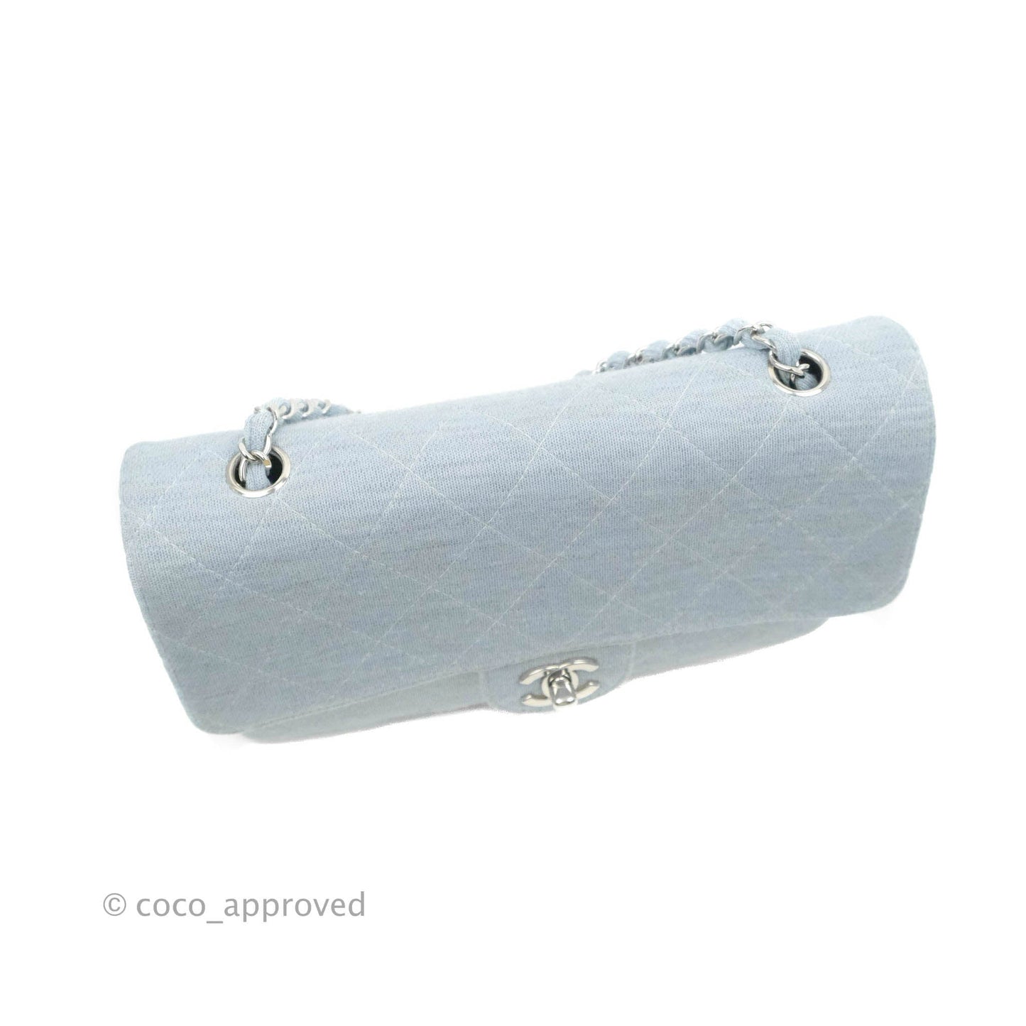 Chanel Jersey Quilted Medium Flap Light Blue Silver Hardware