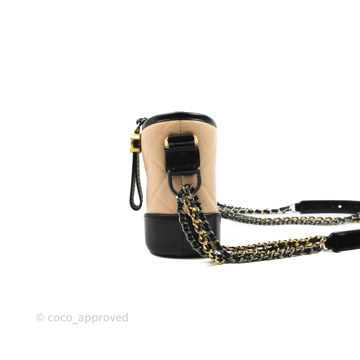 Chanel Quilted Small Gabrielle Hobo Black Beige Aged Calfskin