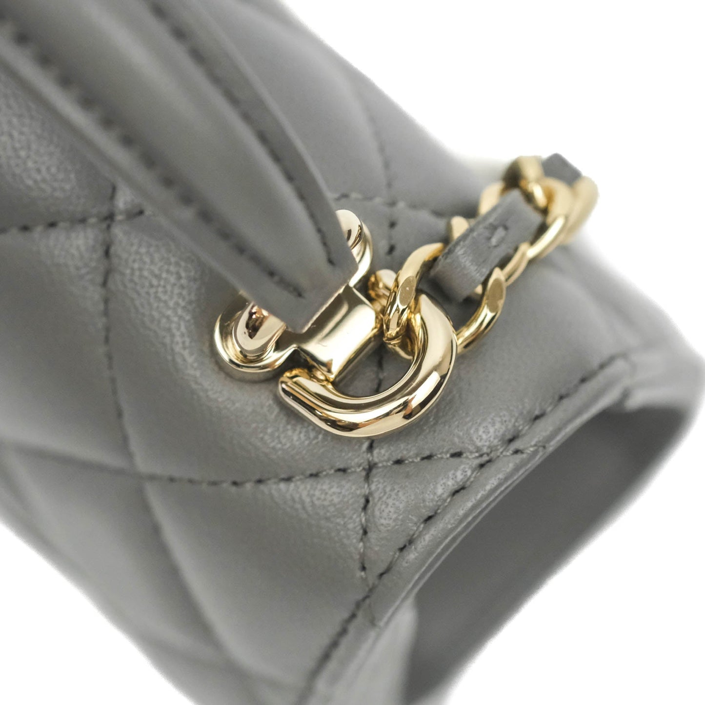 Chanel Mini Handle Clutch With Chain Grey Lambskin Gold Hardware