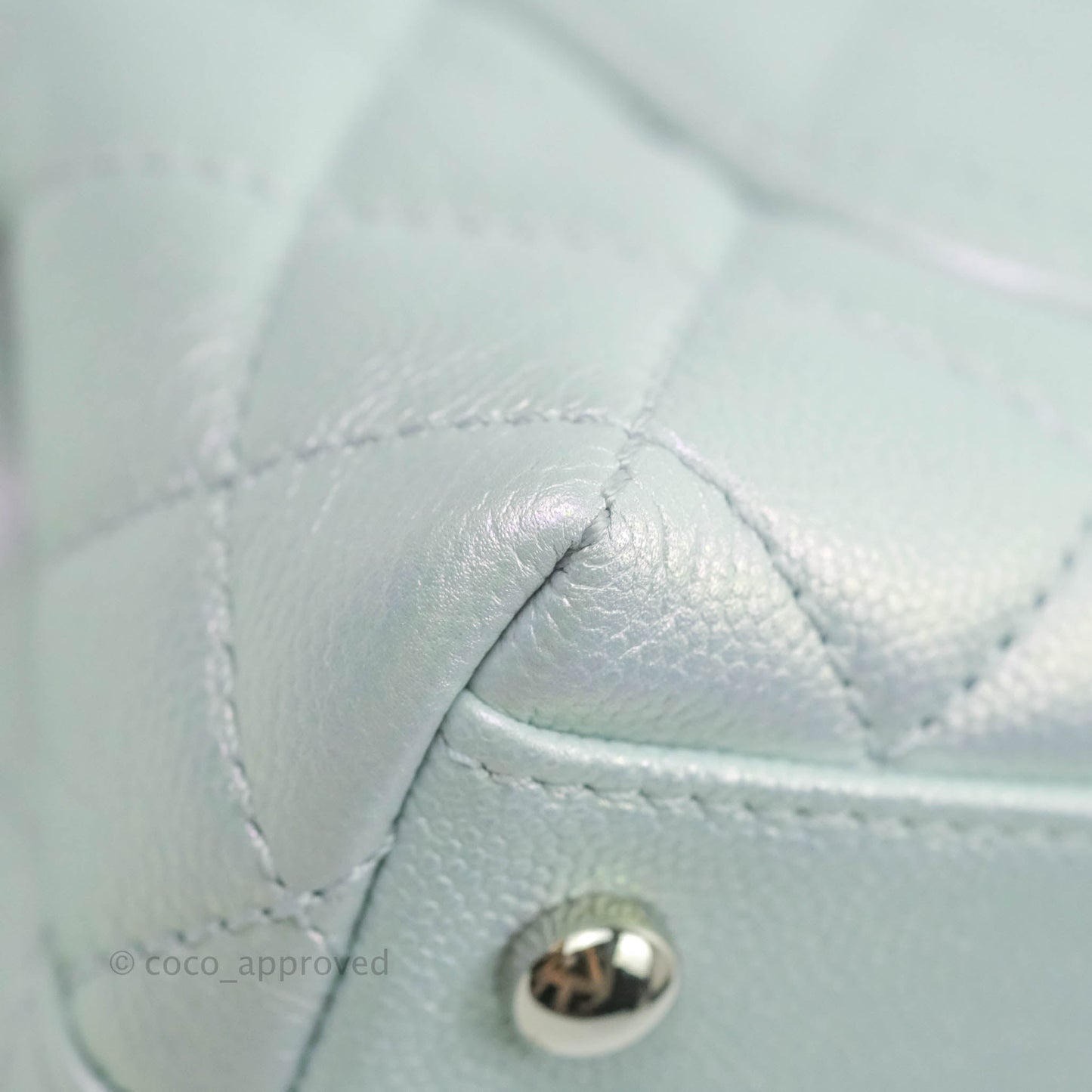 Chanel Mini Coco Handle Quilted Iridescent Light Blue Caviar Rainbow Hardware