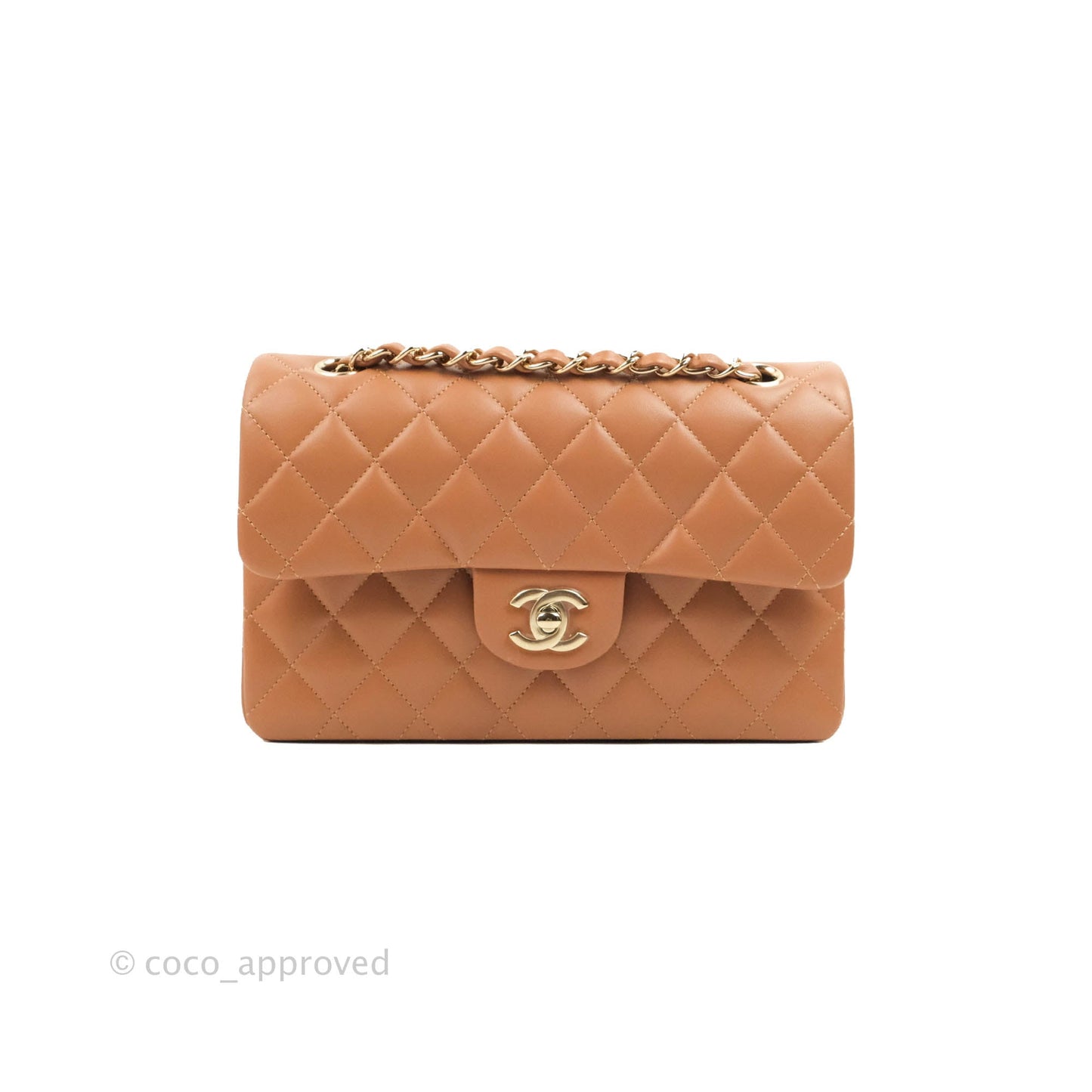 Chanel Classic Small S/M Flap Dark Beige Caramel Lambskin Gold Hardware 22S