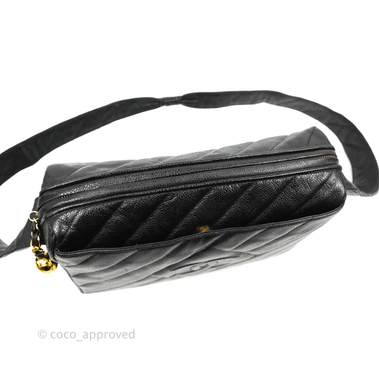 Chanel Vintage Large Camera Bag Black Caviar Gold Hardware