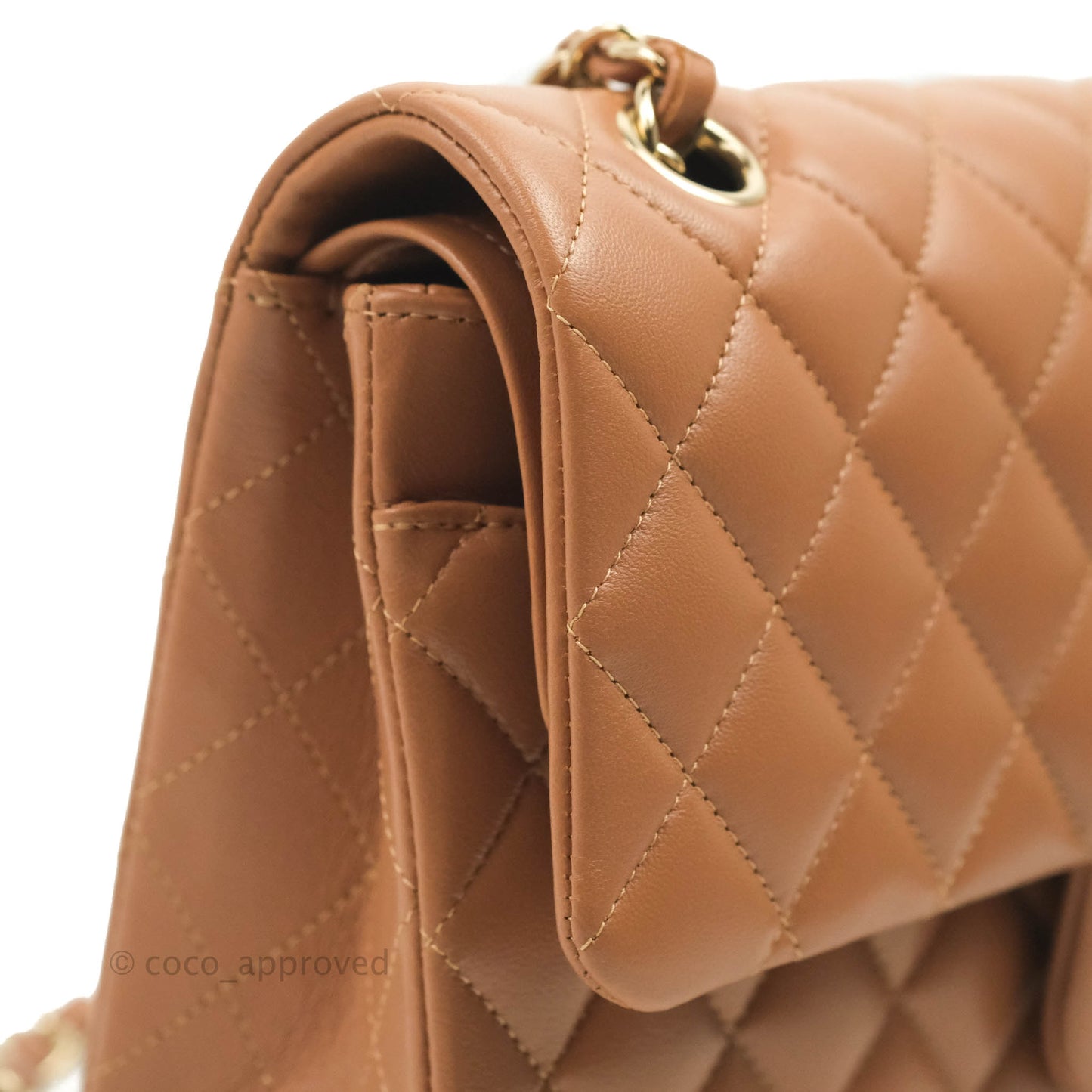 Chanel Classic M/L Medium Flap Quilted Dark Beige Caramel Lambskin Gold Hardware