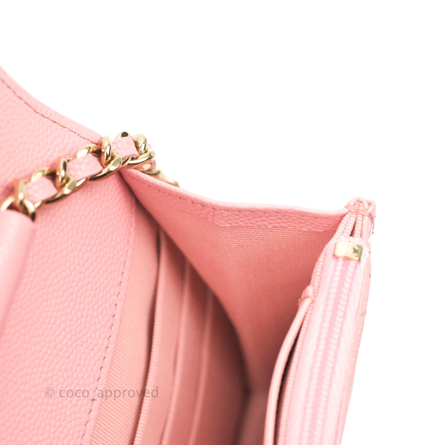 Chanel Quilted Wallet on Chain WOC Pink Caviar Gold Hardware 22S