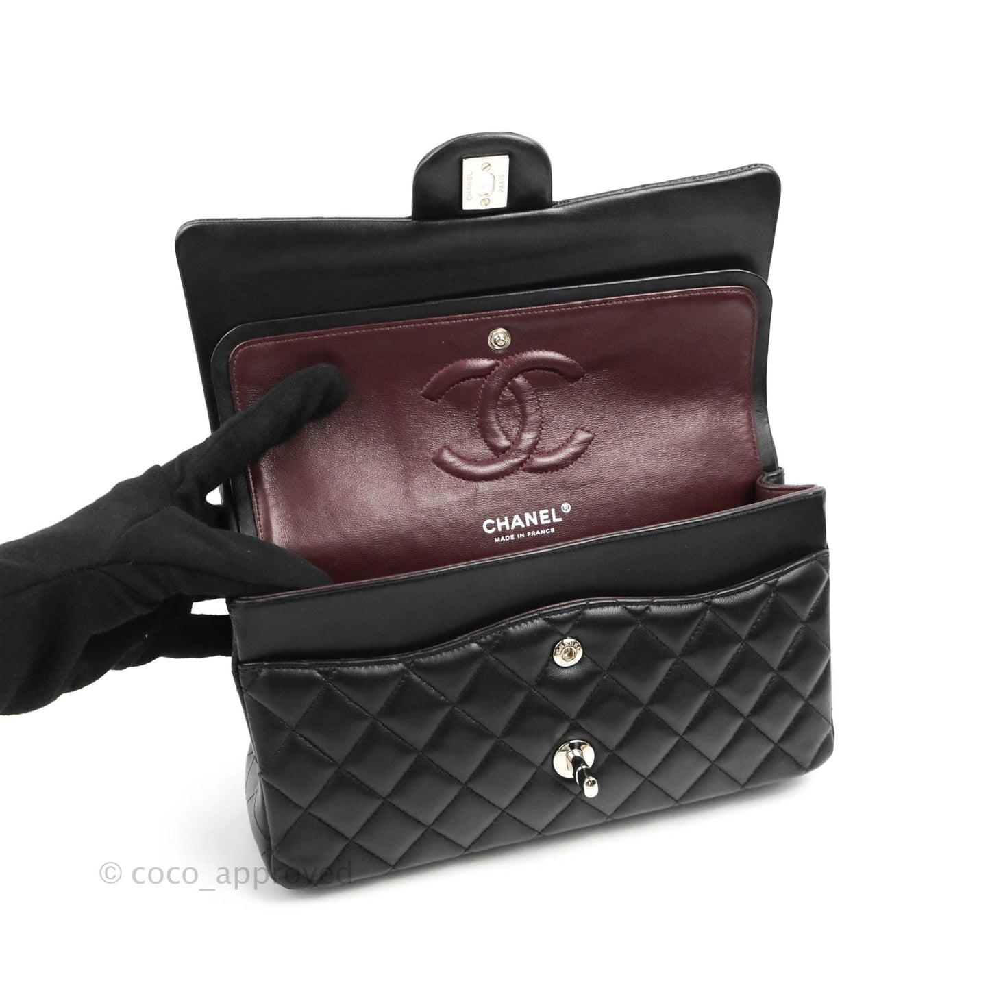 Chanel Classic M/L Medium Flap Quilted Black Lambskin Silver Hardware