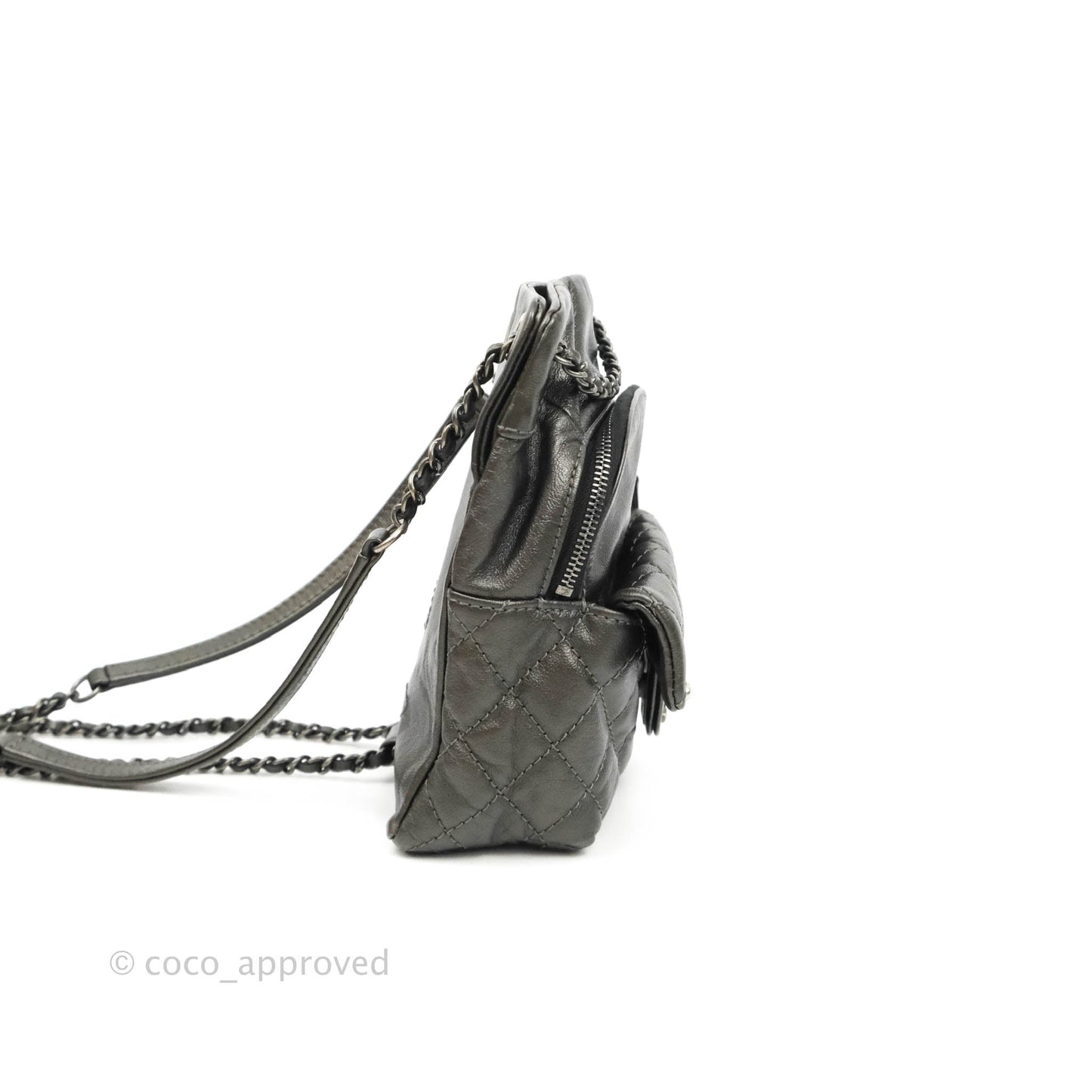 Chanel Chain Backpack Metallic Grey Lambskin Ruthenium Hardware