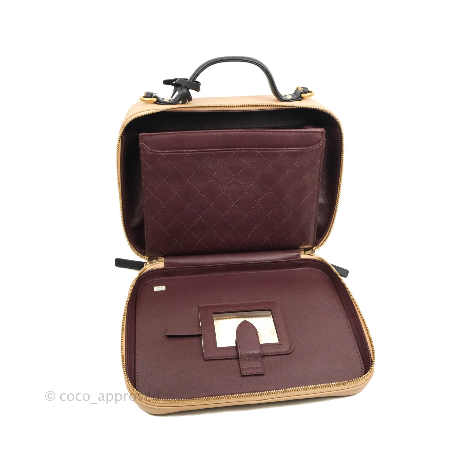 Chanel Quilted Large CC Filigree Vanity Case Beige Caviar Gold Hardware