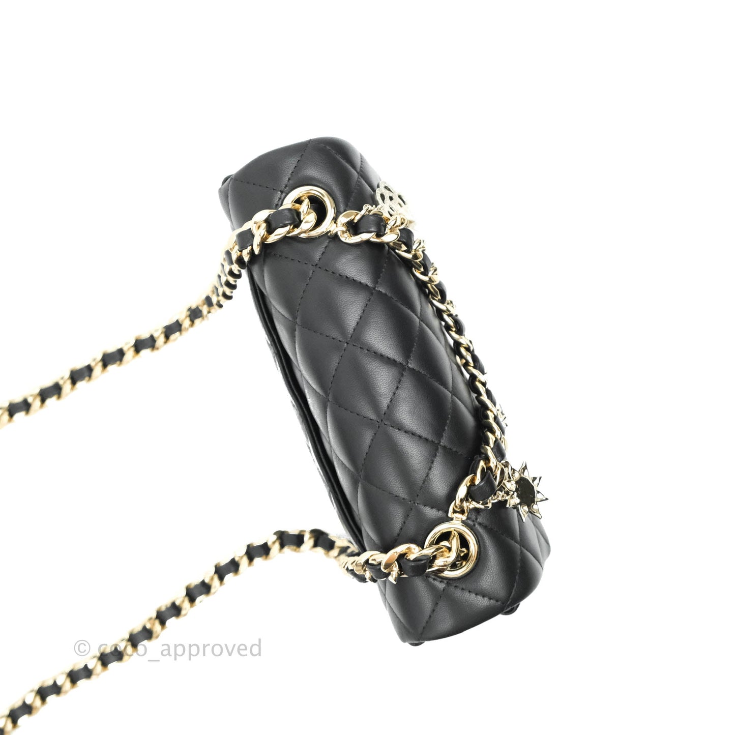 Chanel Quilted Mini Rectangular Lambskin Black Flap With Charms Gold Hardware 21C