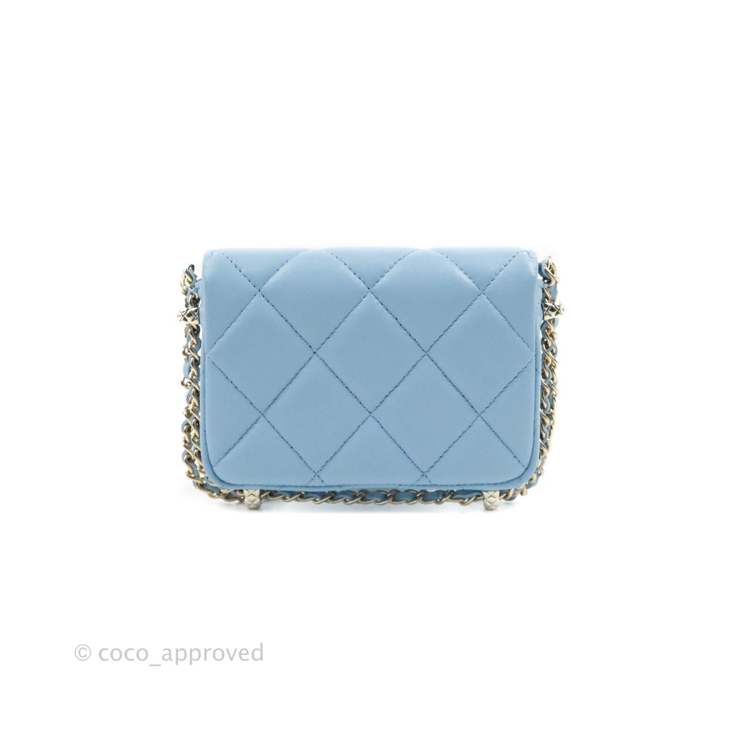 Chanel Mini Clutch With Chain Blue Lambskin Gold Hardware