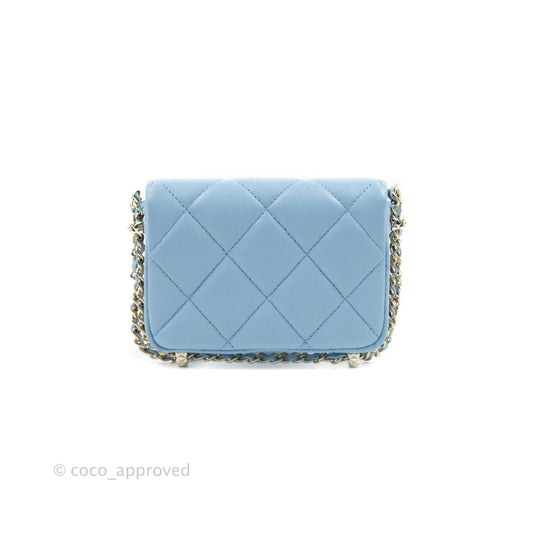 Chanel Mini Clutch With Chain Blue Lambskin Gold Hardware