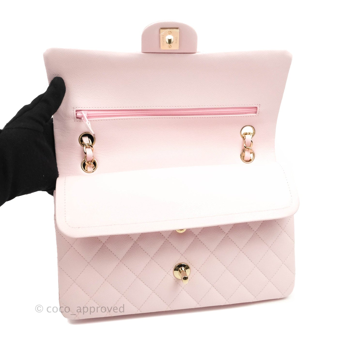 Chanel Classic M/L Medium Flap Quilted Light Pink Caviar Gold Hardware 22P