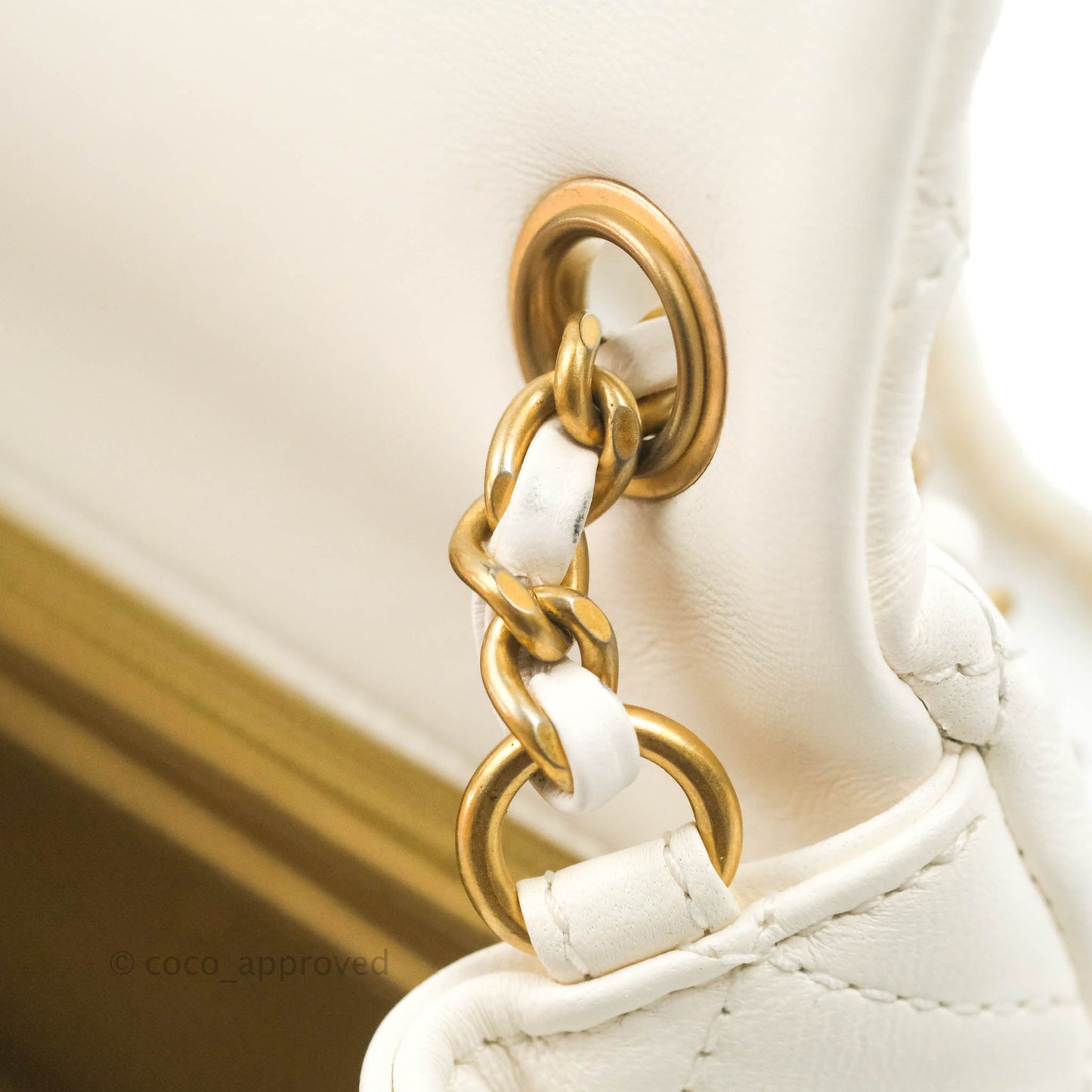 Chanel Mini Rectangular Pearl Crush Quilted White Lambskin Aged Gold Hardware