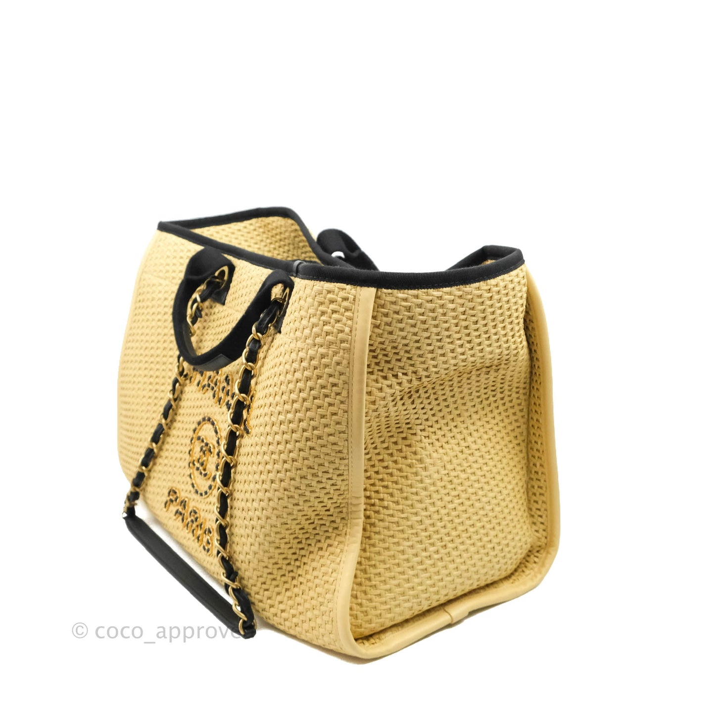 Chanel Large Deauville Tote Woven Chain Leather Logo 21S