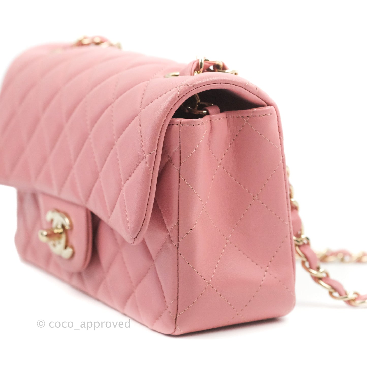 Chanel Quilted Mini Rectangular Flap Pink Lambskin Gold Hardware