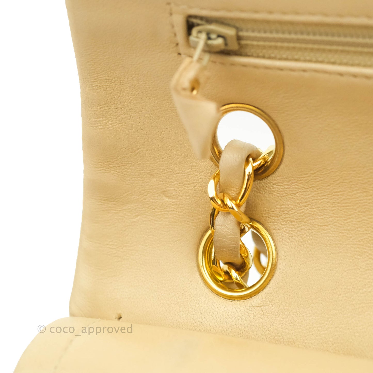 Chanel Vintage Classic M/L Medium Double Flap Bag Beige Lambskin 24K Gold Hardware