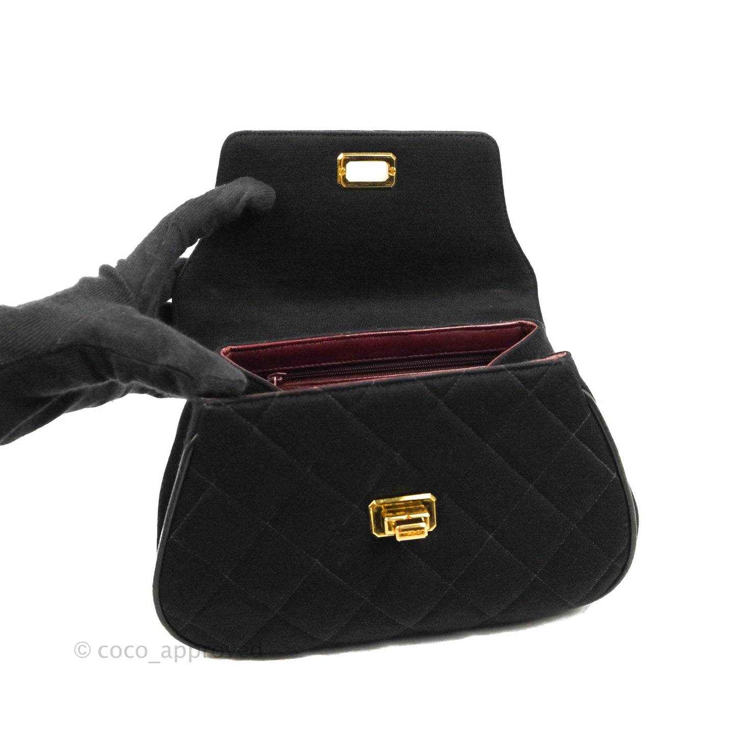 Chanel Vintage Small Quilted Jersey Mademoiselle Top Handle Flap Bag Black