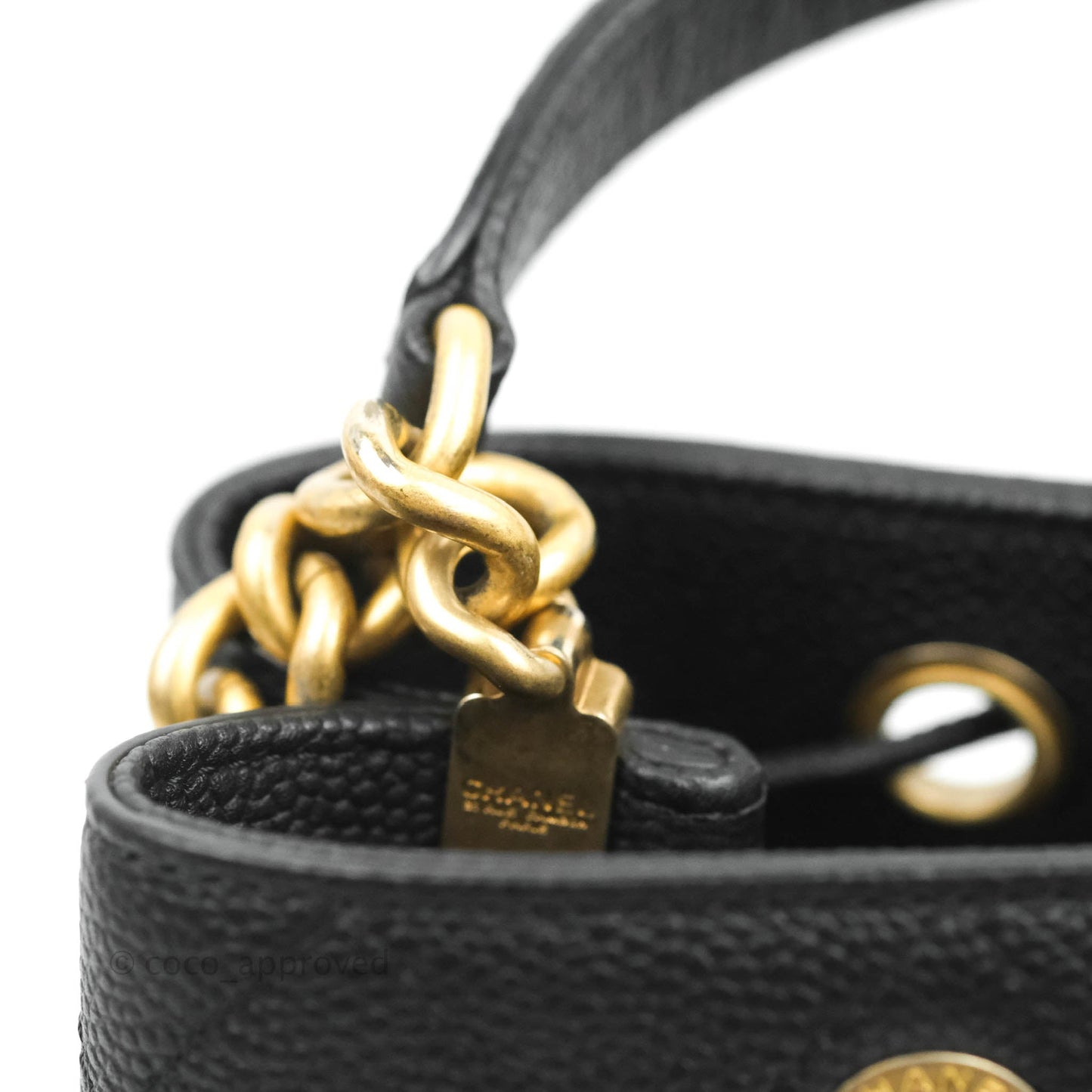 Chanel Black Grained Calfskin Drawstring Bucket Bag