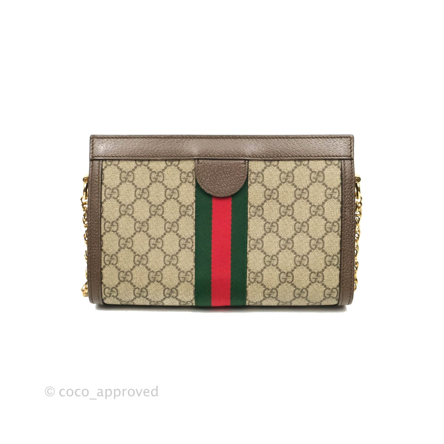 Gucci GG Supreme Monogram Web Small Ophidia Chain Shoulder Bag Brown