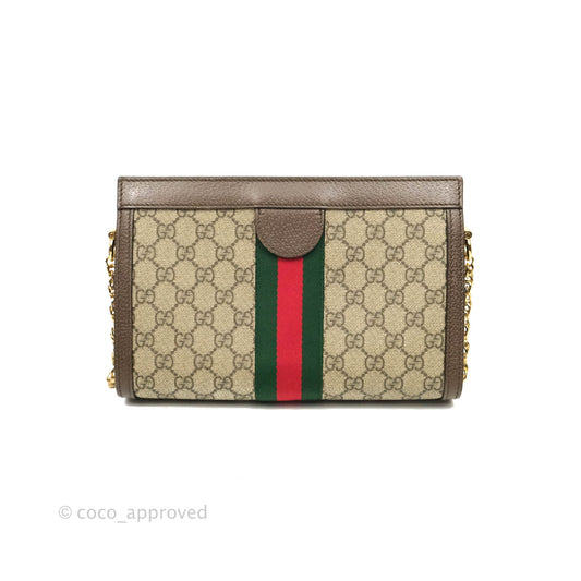 Gucci GG Supreme Monogram Web Small Ophidia Chain Shoulder Bag Brown