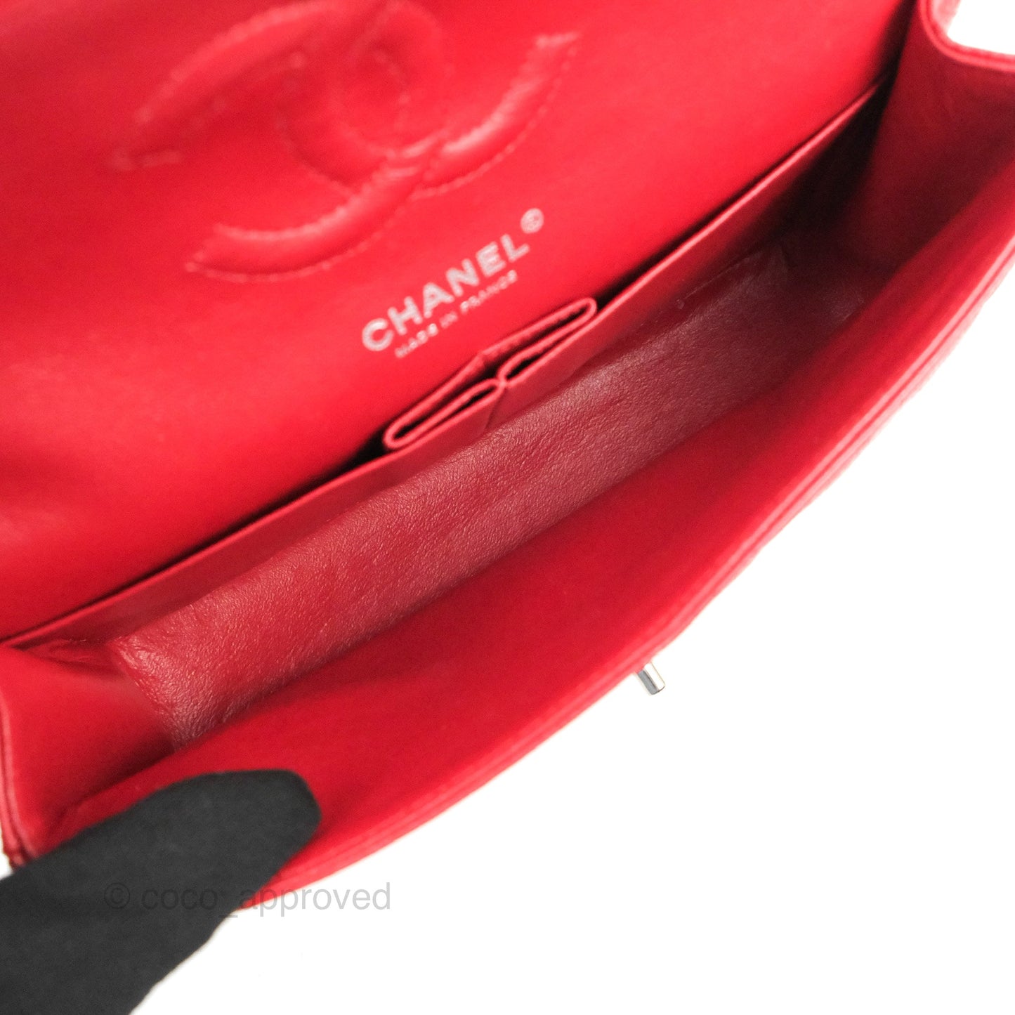 Chanel Classic M/L Medium Flap Quilted Red Caviar Silver Hardware