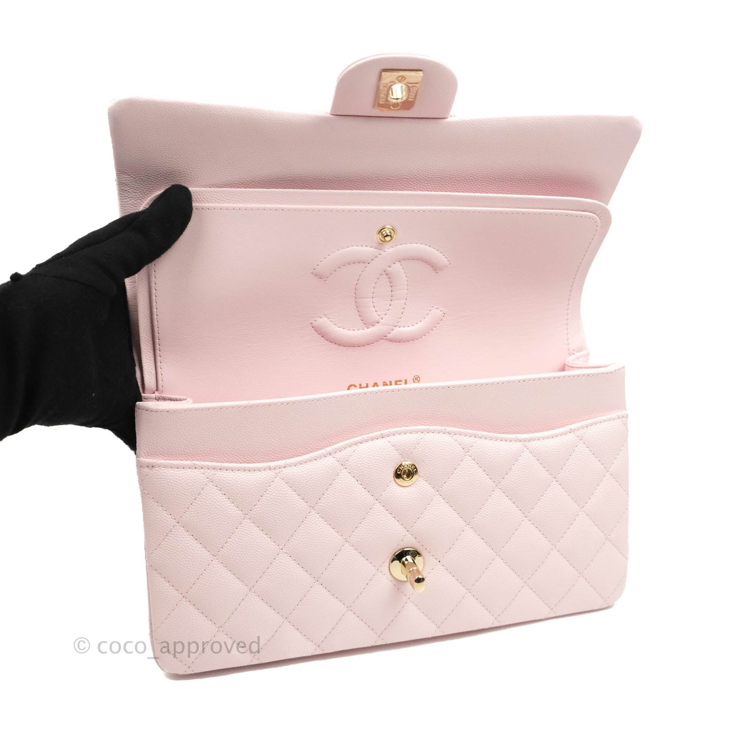 Chanel Classic M/L Medium Flap Quilted Light Pink Caviar Gold Hardware 22P