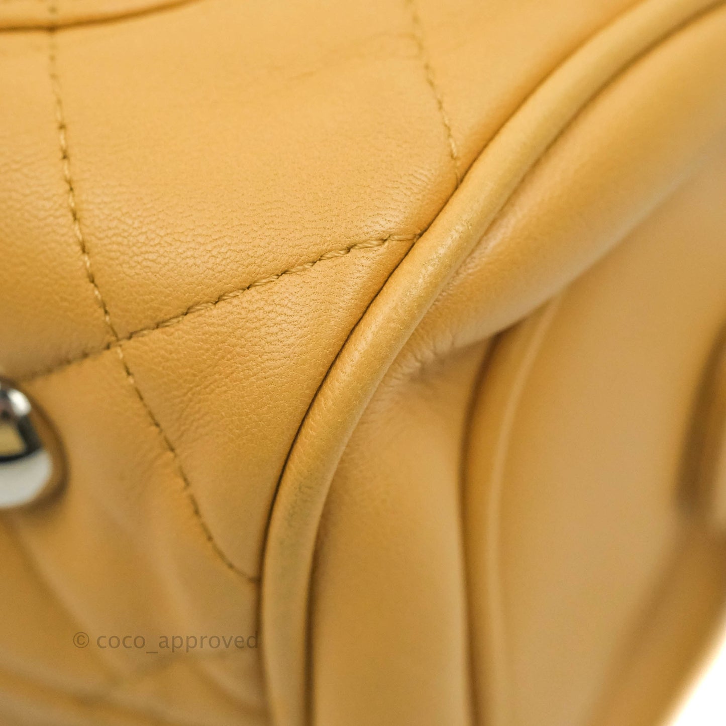 Chanel Quilted Bowling Bag Beige Lambskin Silver Hardware
