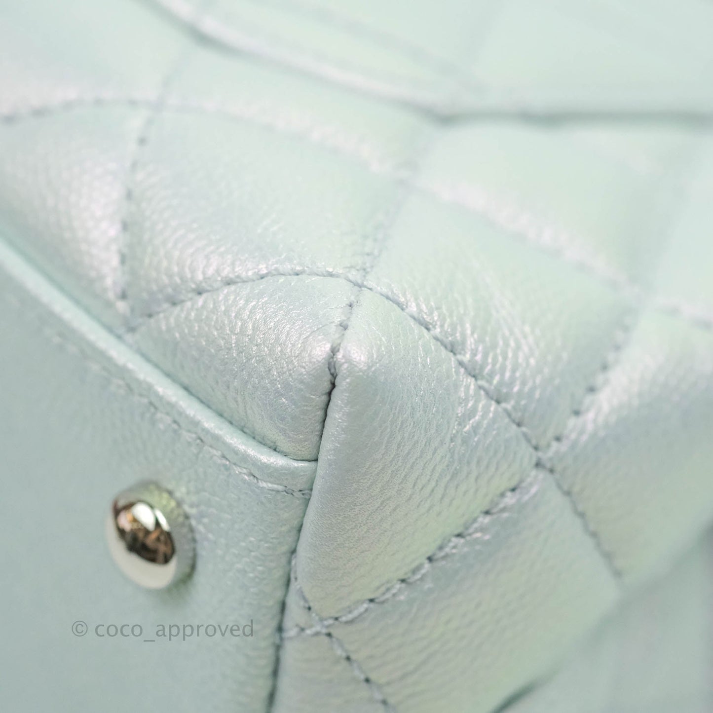 Chanel Mini Coco Handle Quilted Iridescent Light Blue Caviar Rainbow Hardware