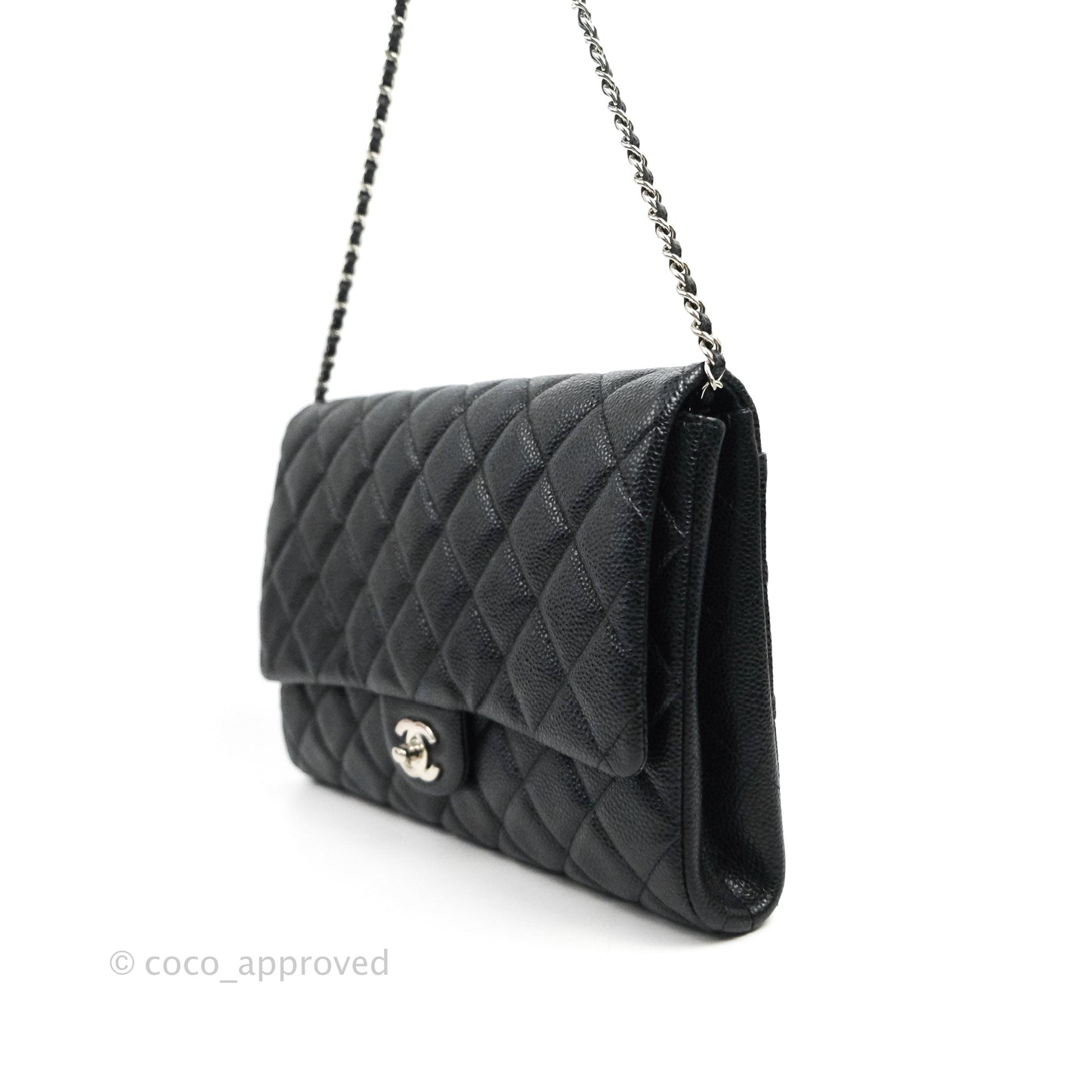 Chanel Quilted Clutch with Chain Black Caviar Silver Hardware